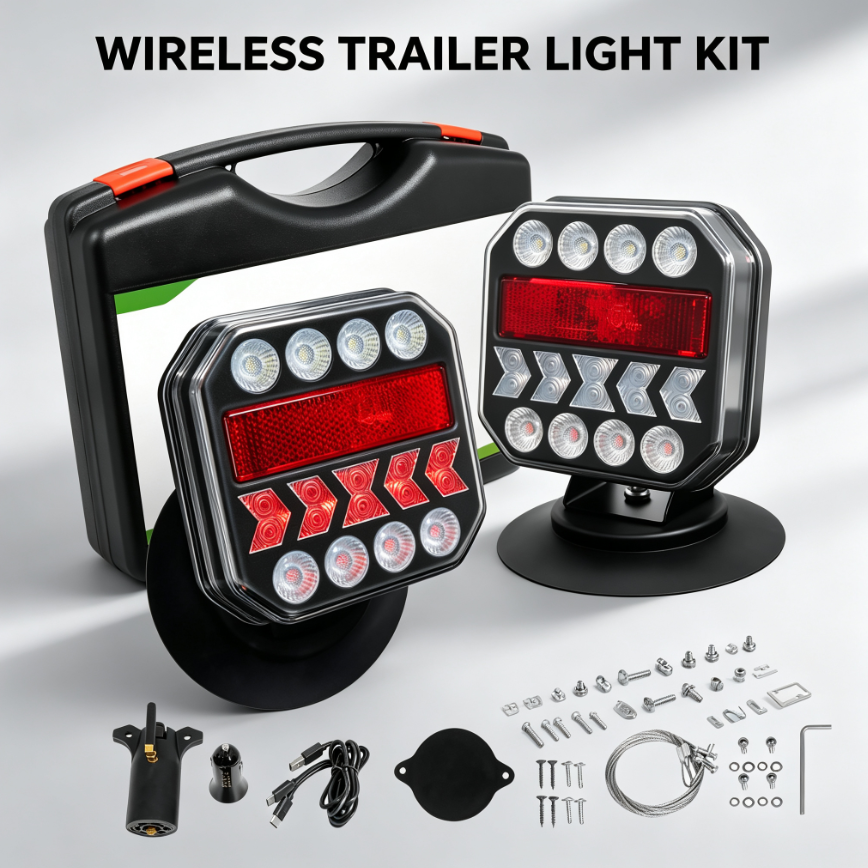 Wireless Magnetic Trailer Tail Light Kit – Rechargeable Portable LED Lights for Trucks, Trailers & Boats