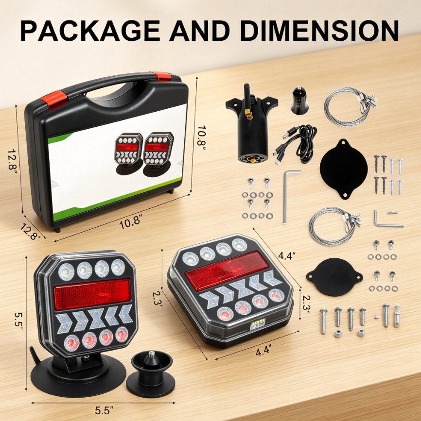 Wireless Magnetic Trailer Tail Light Kit – Rechargeable Portable LED Lights for Trucks, Trailers & Boats